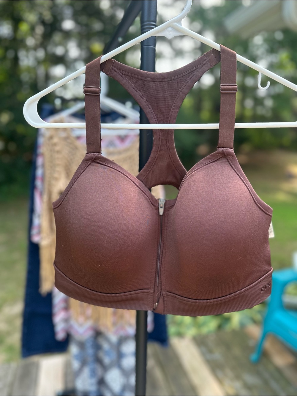 PINK Victoria's Secret Brown Front-Zip Racerback Sports Bra